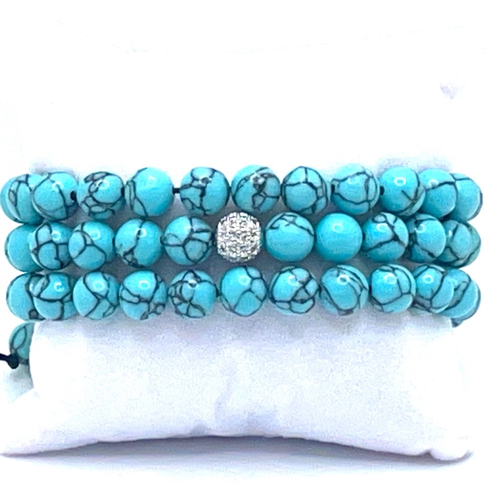 Aura Set of 3 Individual Bracelets | Turquoise Beads 1 Silver Centerpiece | New